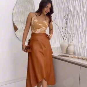 Falda eco-cuero envolvente camel