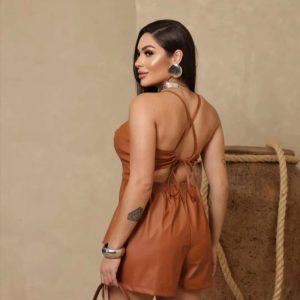 Enterito short eco cuero camel